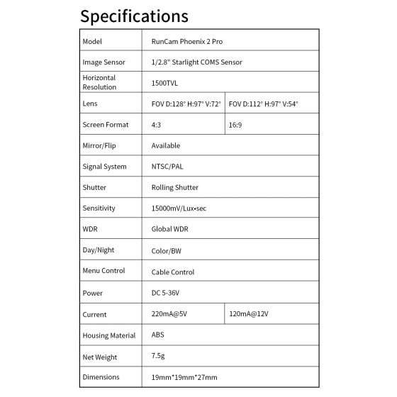 Original RunCam 2 Pro 1500TVL Night Vision Camera 16:9/4:3 PAL/NTSC Switchable For Racing Drone